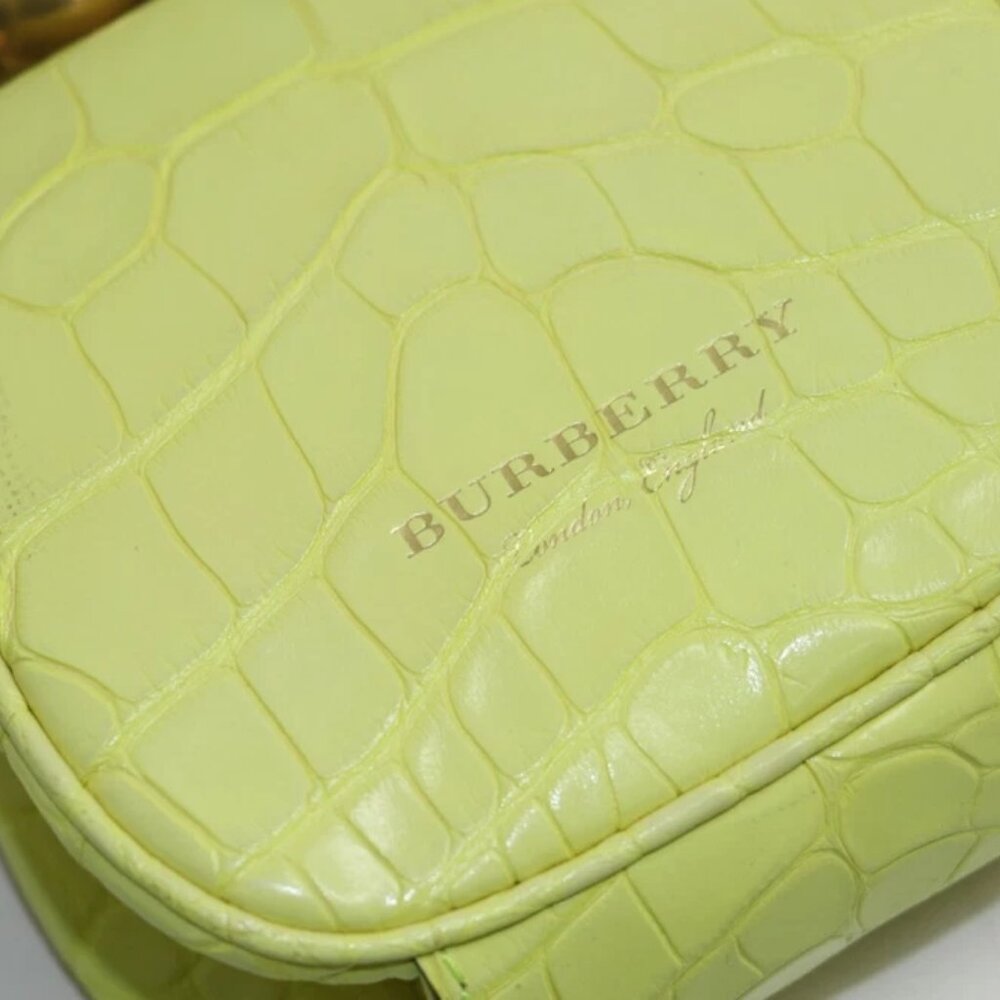 Burberry Mini Frame Neon Yellow Alligator Skin Leather Cross Body Bag - Picture 9 of 11